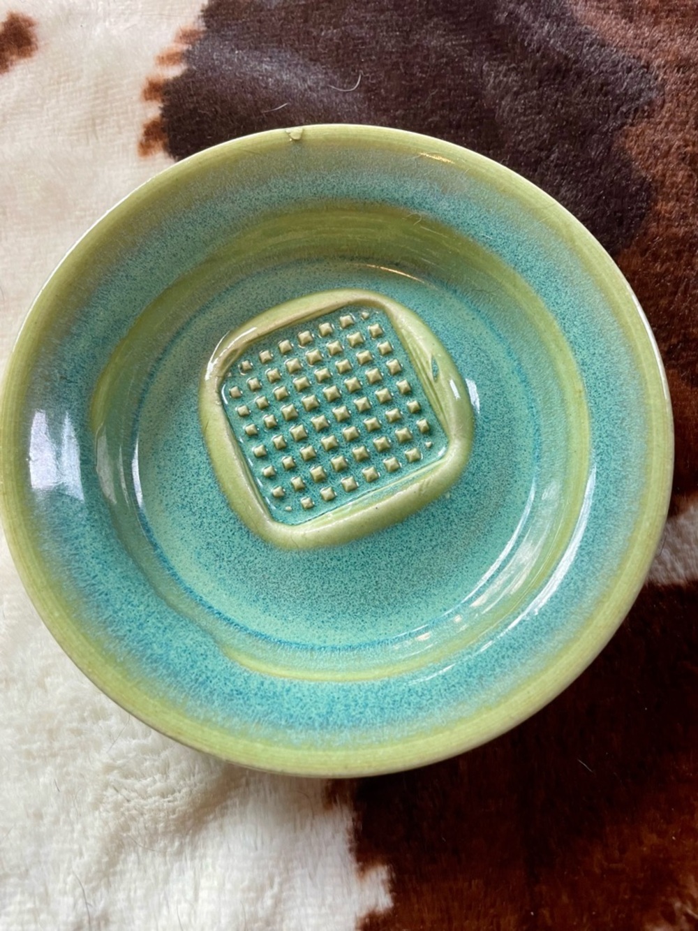 Handmade Garlic Grater Plate; high-fired stoneware- vibrant